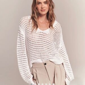 Naadam Luxe Chunky Cotton Pointelle Stitch Polo White Knit  Sweater size XS